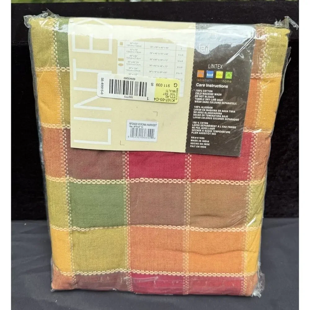 Lintex 100% Cotton Plaid Tablecloth Thanksgiving Dobby Plaid 60”X 120” NEW